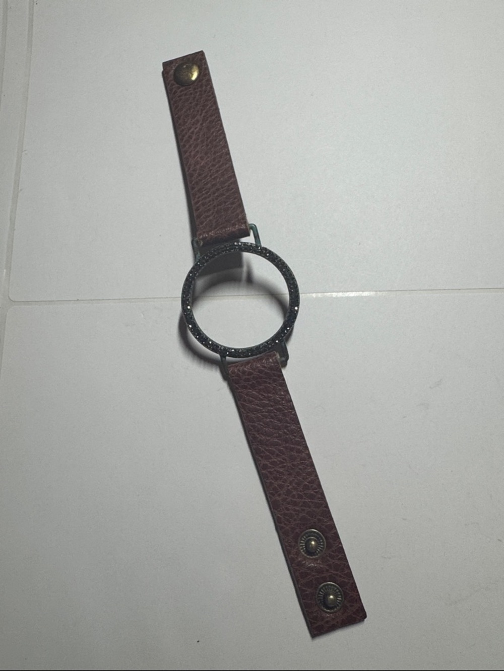 Brown Leather bracelet with Decorative Bezel
